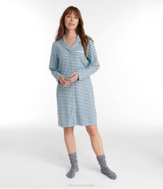 LLBean Super-Soft Shrink-Free Button-Front Nightgown Women J46J127 Clothing Sterling Blue/Dark Indigo Stripe
