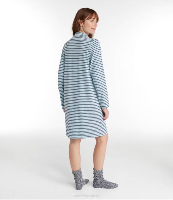 LLBean Super-Soft Shrink-Free Button-Front Nightgown Women J46J3039 Clothing Classic Navy/Cream Stripe