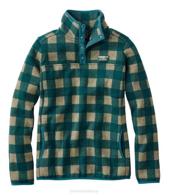 LLBean Sweater Fleece Pullover Women J46J526 Clothing Eucalyptus/Spruce Buffalo Plaid
