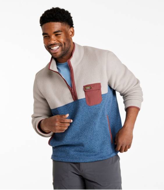 LLBean Sweater Fleece Sherpa Hybrid Pullover Men J46J3653 Clothing Rangeley Blue/Woodsmoke