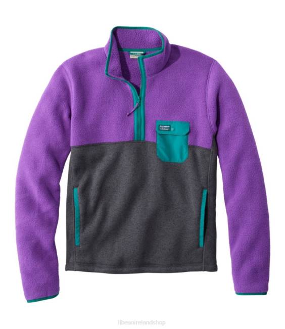LLBean Sweater Fleece Sherpa Hybrid Pullover Men J46J5116 Clothing Bright Purple/Charcoal Gray Heather