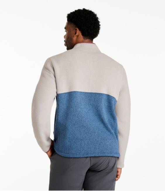 LLBean Sweater Fleece Sherpa Hybrid Pullover Men J46J6066 Clothing Adobe/Bright Navy