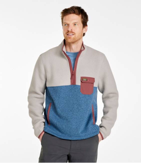LLBean Sweater Fleece Sherpa Hybrid Pullover Men J46J888 Clothing Mountain Red/Dark Hunter