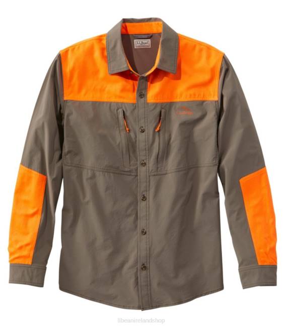 LLBean Technical Stretch Upland Shirt with No Fly Zone Men J46J1599 Outdoor Equipment Ash/Hunter Orange