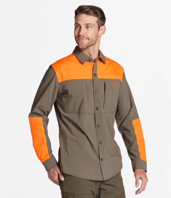 LLBean Technical Stretch Upland Shirt with No Fly Zone Men J46J1599 Outdoor Equipment Ash/Hunter Orange