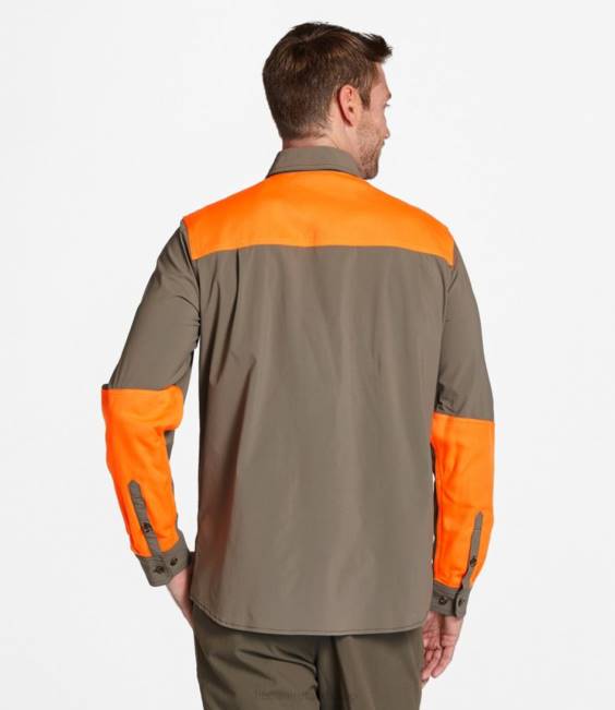 LLBean Technical Stretch Upland Shirt with No Fly Zone Men J46J1599 Outdoor Equipment Ash/Hunter Orange