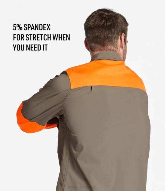 LLBean Technical Stretch Upland Shirt with No Fly Zone Men J46J1599 Outdoor Equipment Ash/Hunter Orange