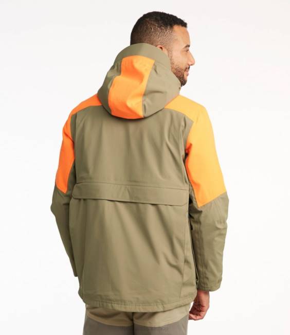 LLBean Tek Upland Waterproof Jacket Men J46J3690 Outdoor Equipment Dark Mushroom/Hunter Orange