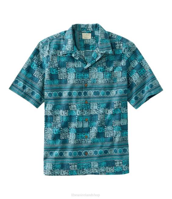 LLBean Tropics Shirt Men J46J68 Clothing Storm Blue Leaves