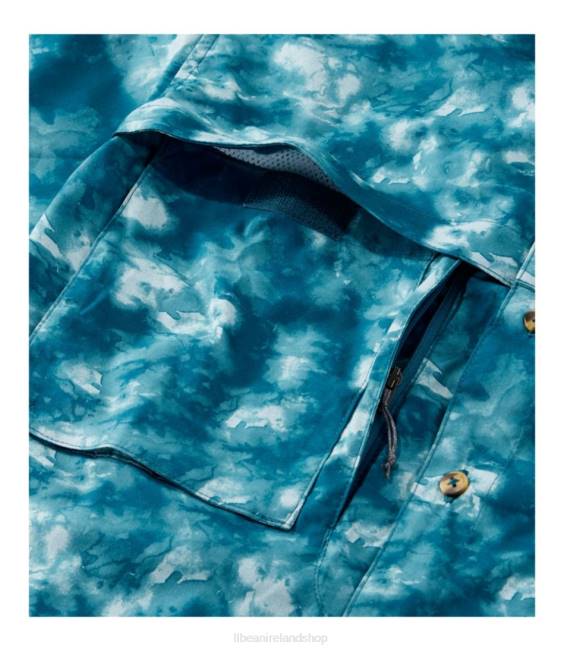 LLBean Tropicwear Shirt Men J46J3251 Clothing Fair Aqua Fish Print