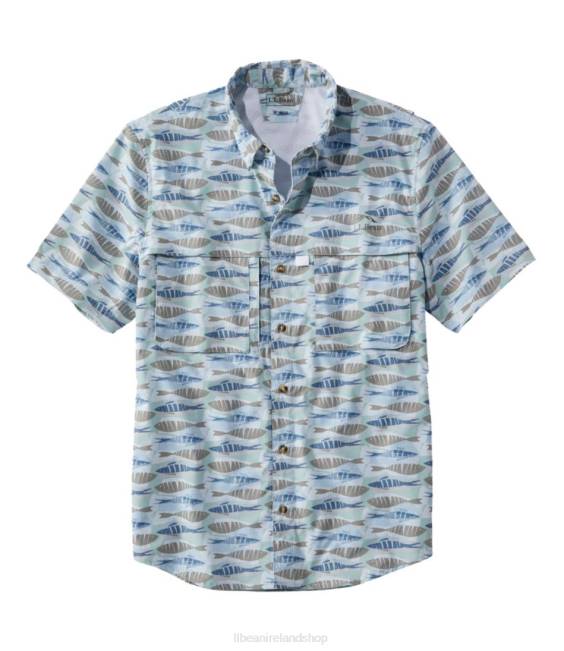 LLBean Tropicwear Shirt Men J46J368 Clothing Soft Blue Fish Print