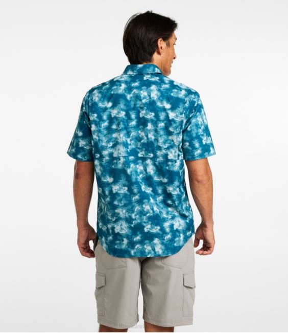LLBean Tropicwear Shirt Men J46J368 Clothing Soft Blue Fish Print