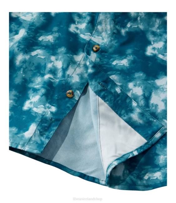 LLBean Tropicwear Shirt Men J46J368 Clothing Soft Blue Fish Print