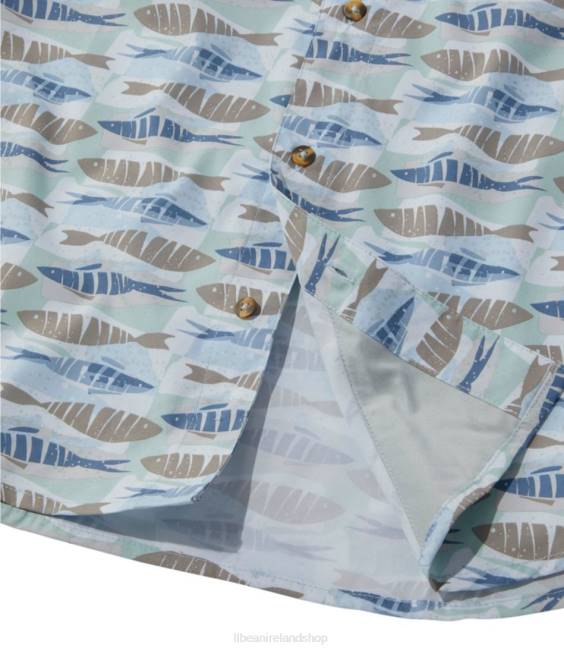 LLBean Tropicwear Shirt Men J46J368 Clothing Soft Blue Fish Print