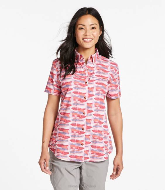 LLBean Tropicwear Shirt Women J46J363 Clothing Faded Rose Fish Print