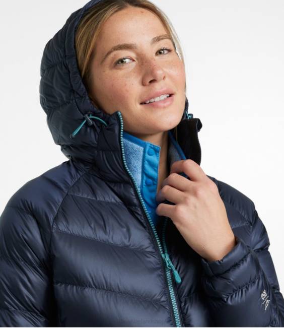 LLBean Ultralight 850 Down Hooded Jacket Women J46J5080 Outerwear Carbon Navy