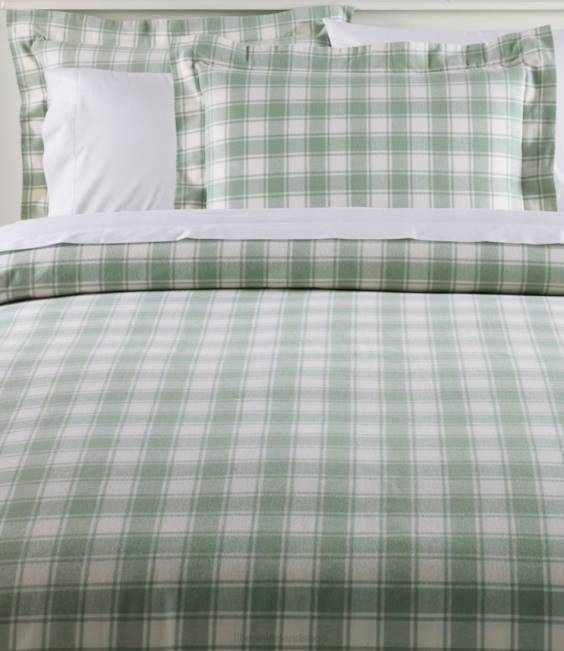 LLBean Ultrasoft Comfort Flannel Comforter Cover Collection Check Unisex J46J5618 Bedding Silver Sage/Bone