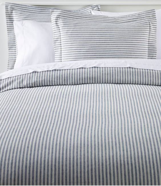 LLBean Ultrasoft Comfort Flannel Comforter Cover Collection Stripe Unisex J46J2712 Bedding Mariner Blue