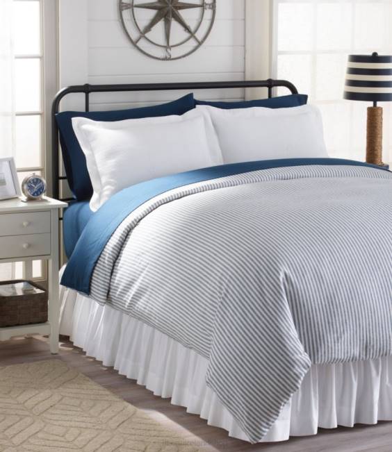 LLBean Ultrasoft Comfort Flannel Comforter Cover Collection Stripe Unisex J46J2712 Bedding Mariner Blue