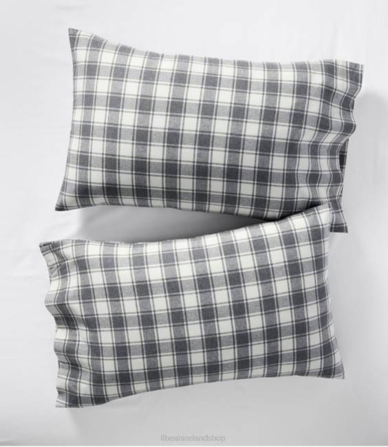 LLBean Ultrasoft Comfort Flannel Pillowcases Check Set of Two Unisex J46J2679 Bedding Charcoal Heather/Bone