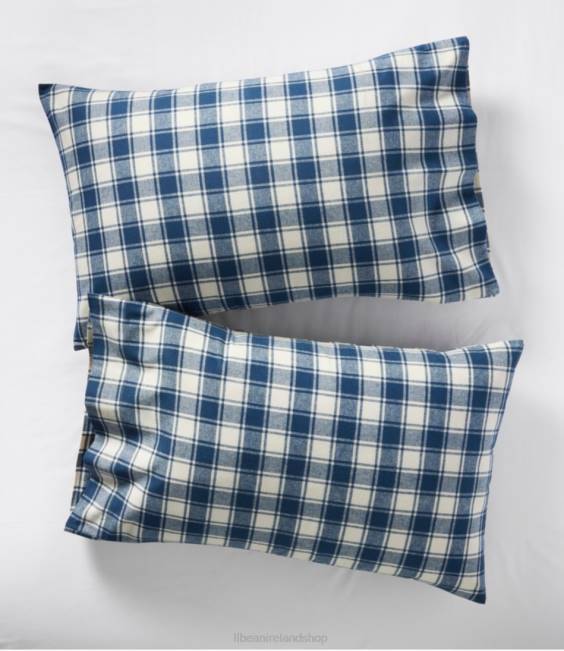 LLBean Ultrasoft Comfort Flannel Pillowcases Check Set of Two Unisex J46J6366 Bedding Mariner Blue/Natural