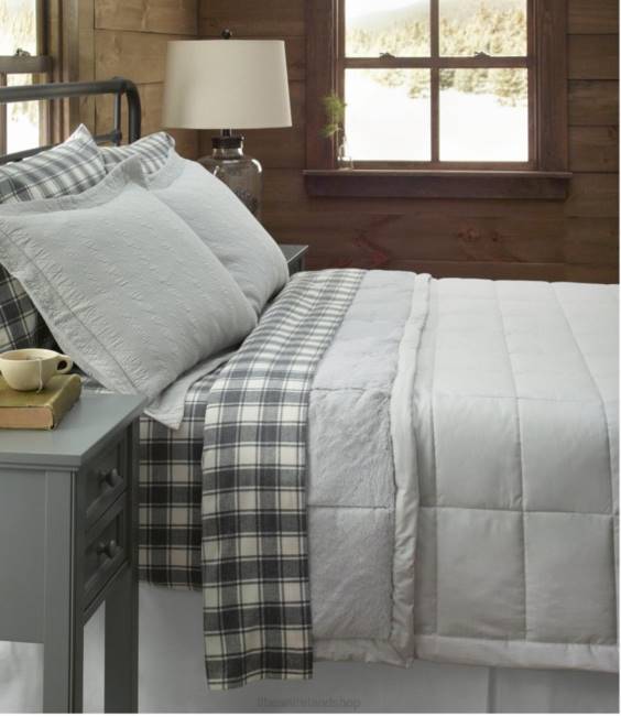 LLBean Ultrasoft Comfort Flannel Sheet Set Check Unisex J46J2505 Bedding Charcoal Heather/Bone