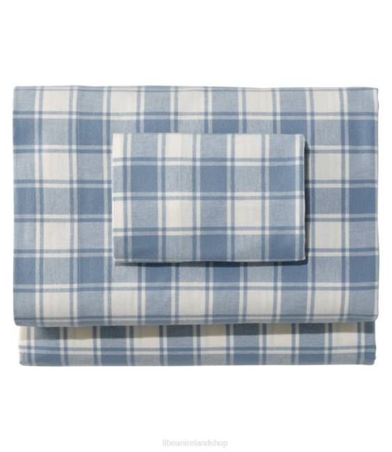LLBean Ultrasoft Comfort Flannel Sheet Set Check Unisex J46J4356 Bedding Bay Blue/Bone