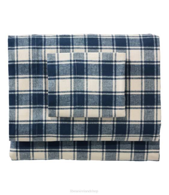 LLBean Ultrasoft Comfort Flannel Sheet Set Check Unisex J46J6295 Bedding Mariner Blue/Natural
