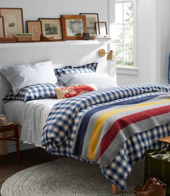 LLBean Ultrasoft Comfort Flannel Sheet Set Stripe Unisex J46J2645 Bedding Mariner Blue