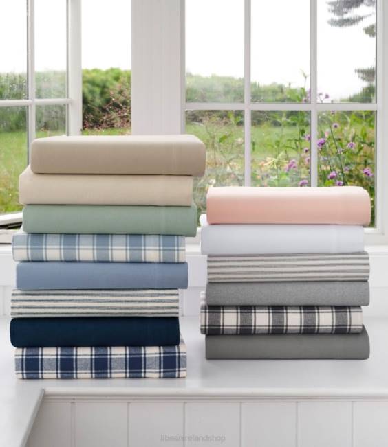 LLBean Ultrasoft Comfort Flannel Sheet Set Stripe Unisex J46J2645 Bedding Mariner Blue