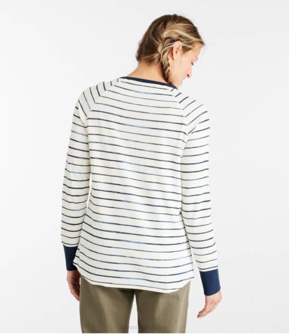 LLBean Unshrinkable Mini-Waffle Tee Women J46J3035 Clothing Sailcloth Painterly Stripe
