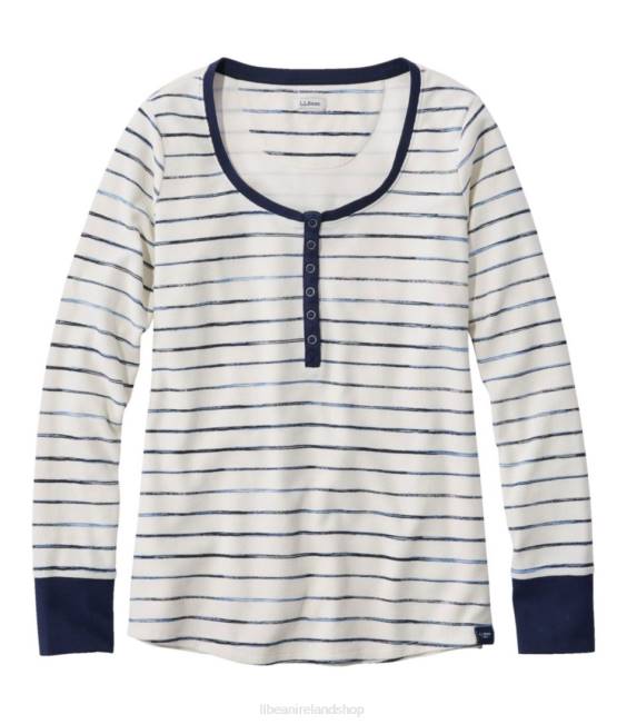 LLBean Unshrinkable Mini-Waffle Tee Women J46J3041 Clothing Sailcloth Painterly Stripe