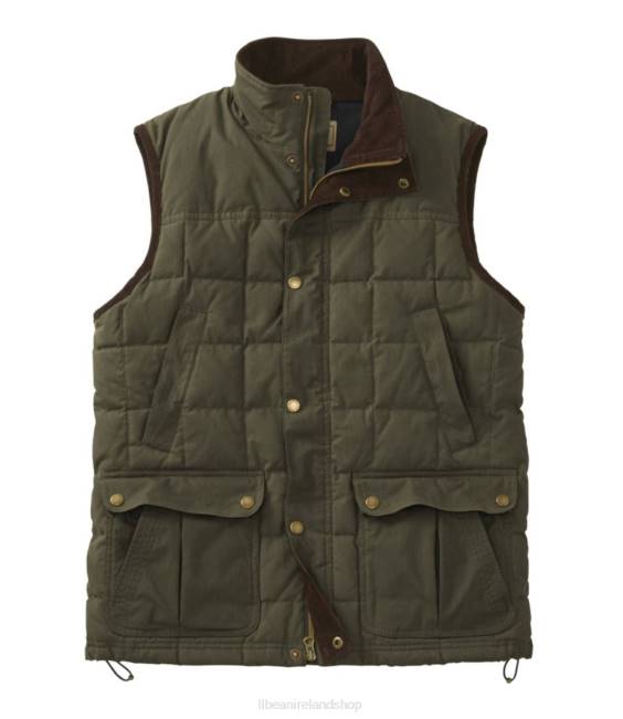 LLBean Upcountry Waxed-Cotton Down Vest Men J46J898 Outdoor Equipment Loden