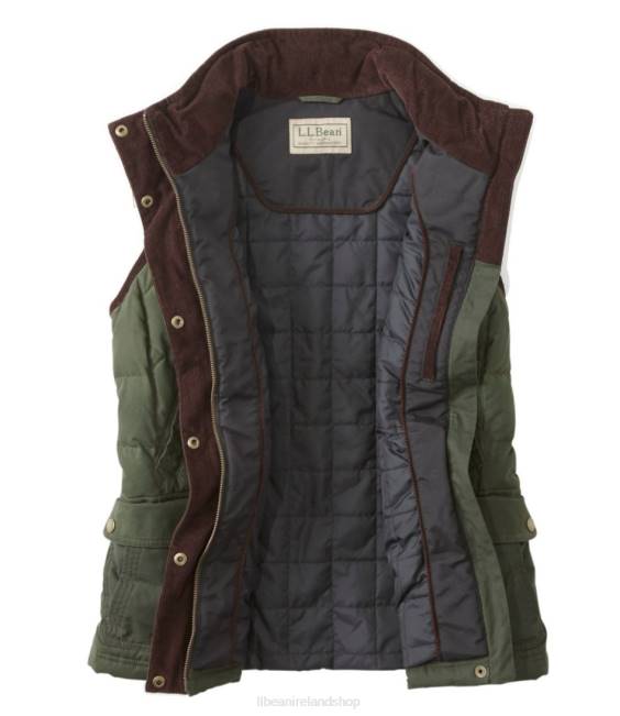 LLBean Upcountry Waxed Cotton Down Vest Women J46J914 Outdoor Equipment Loden
