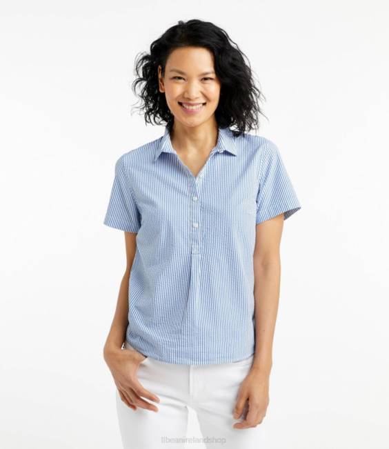 LLBean Vacationland Seersucker Shirt Women J46J4598 Clothing Ocean Jade