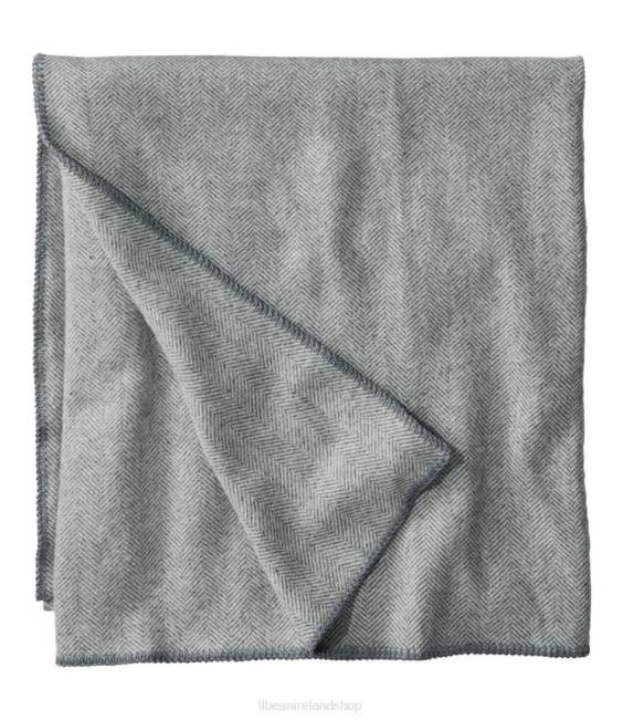 LLBean Washable Wool Blanket Herringbone Unisex J46J2552 Bedding Gray/Cream