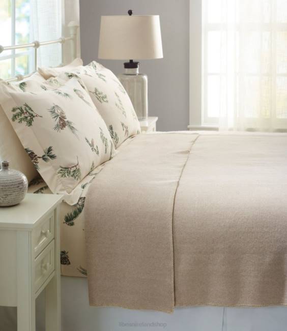 LLBean Washable Wool Blanket Herringbone Unisex J46J2552 Bedding Gray/Cream