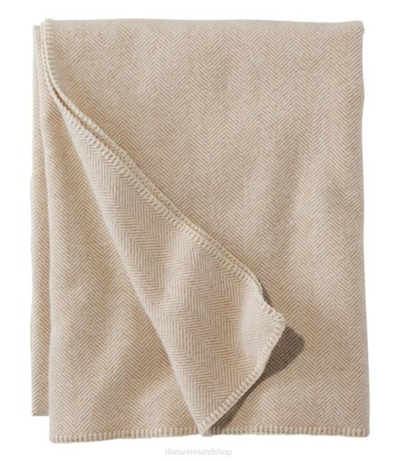 LLBean Washable Wool Blanket Herringbone Unisex J46J5545 Bedding Camel/Cream