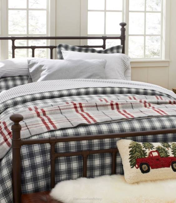 LLBean Washable Wool Blanket Plaid Unisex J46J5536 Bedding Natural Heather