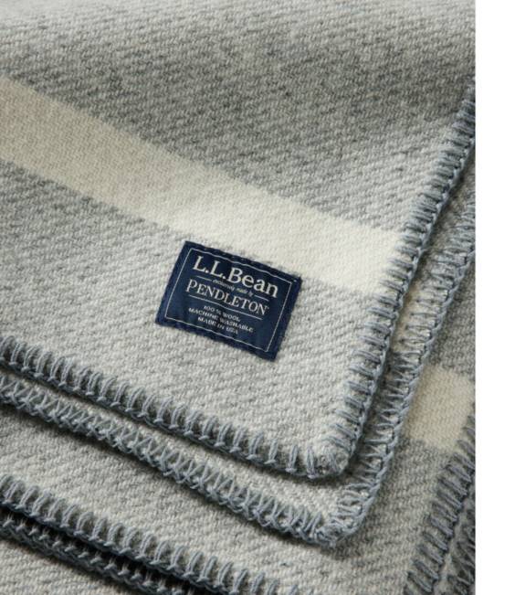 LLBean Washable Wool Blanket Stripe Unisex J46J2544 Bedding Gray Heather/Cream