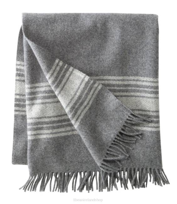 LLBean Washable Wool Throw Striped Unisex J46J2564 Bedding Dark Gray Heather/Cream