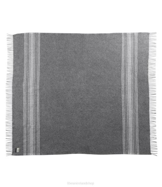LLBean Washable Wool Throw Striped Unisex J46J2564 Bedding Dark Gray Heather/Cream