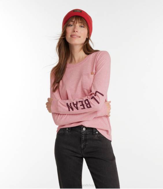 LLBean Washed Cotton Pocket Tee Women J46J7007 Clothing Rose Wash Heather Mountain Medallion