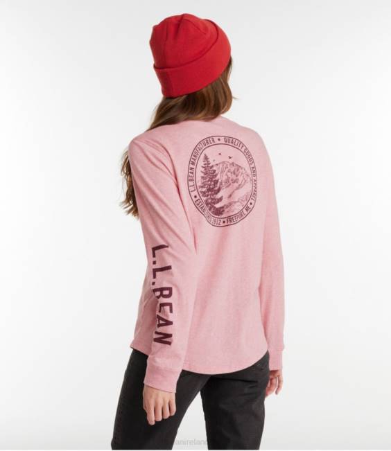 LLBean Washed Cotton Pocket Tee Women J46J7007 Clothing Rose Wash Heather Mountain Medallion
