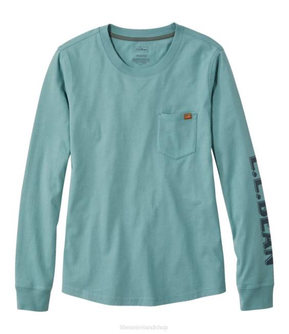 LLBean Washed Cotton Pocket Tee Women J46J7206 Clothing Sea Pine Round Outdoor Equipment