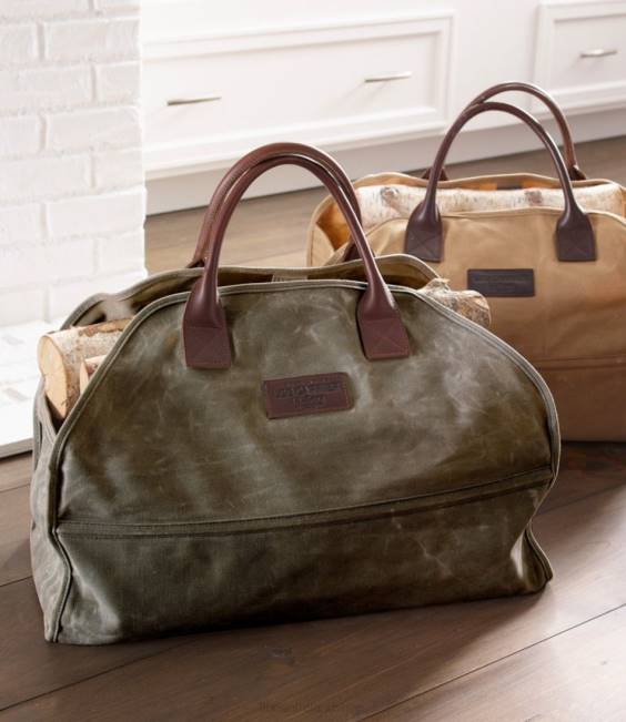 LLBean Waxed-Canvas Log Carrier Unisex J46J5586 Home Decor Khaki Brown