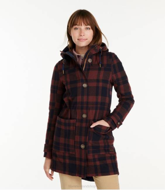 LLBean West End Wool Coat Women J46J3691 Outerwear Deep Olive Buffalo Plaid