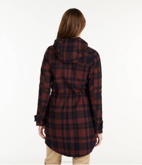 LLBean West End Wool Coat Women J46J3691 Outerwear Deep Olive Buffalo Plaid