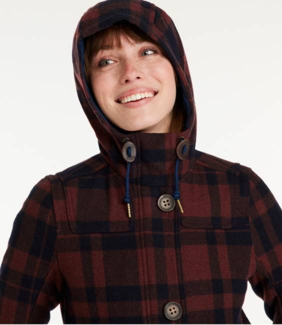 LLBean West End Wool Coat Women J46J3691 Outerwear Deep Olive Buffalo Plaid