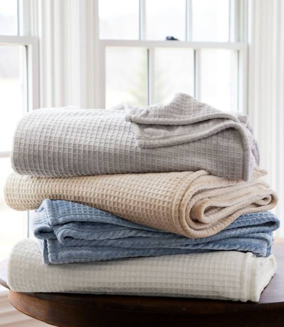 LLBean Wicked Cozy Waffle Blanket Unisex J46J4342 Bedding Gray Mist